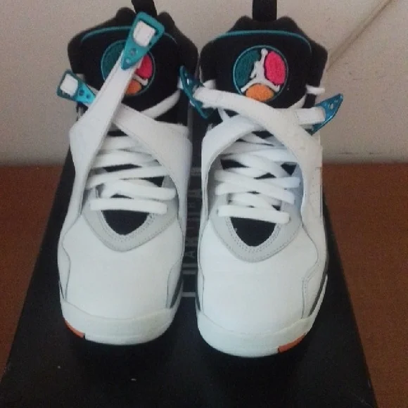Jordan Kids White and Teal Sneakers - Picture 3 of 7